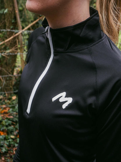 1/4 Zip Black Long Sleeve Top